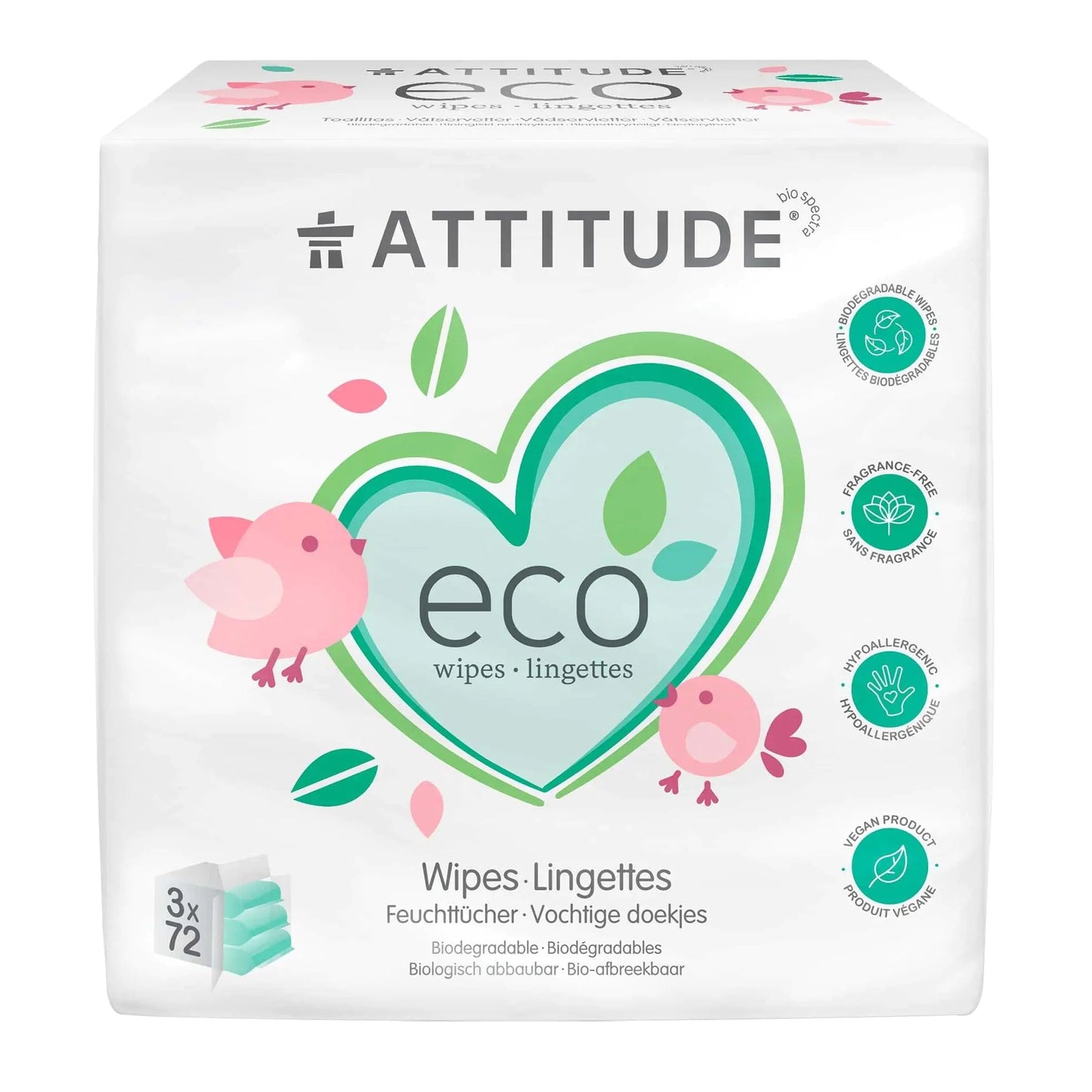 ATTITUDE Compostable Vegan Wipes 216 - Pack - Catch Cards