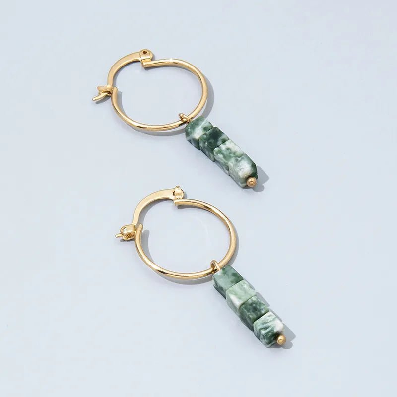 Broken Malachite Green Natural Stone Earrings - Catch Cards