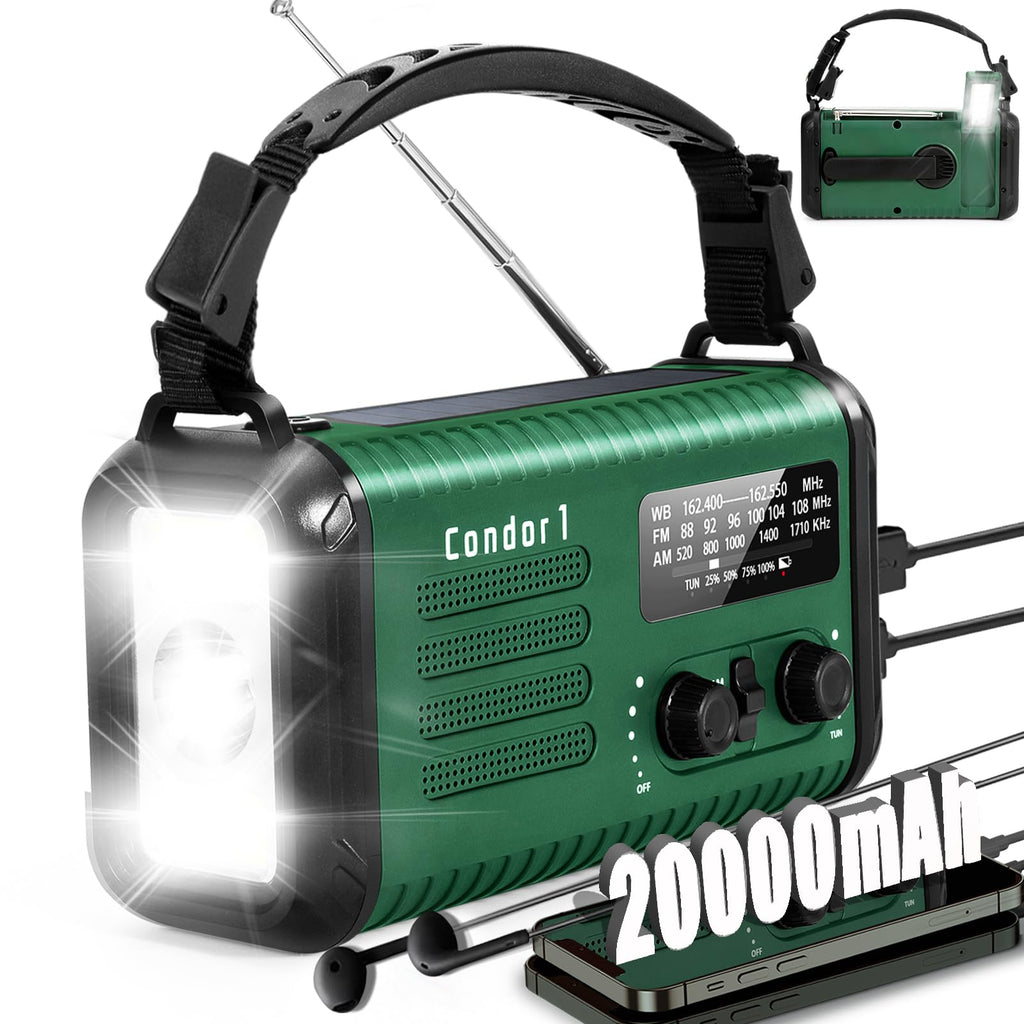 Solardreven håndsving AM/FM/NOAA Nødradio 20000mAh Power Bank | nødradio med solceller