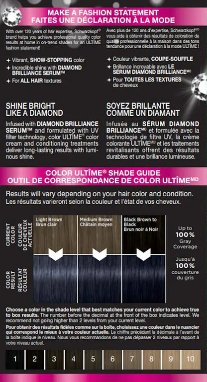 Schwarzkopf Color Ultime Metallic Permanent Hair Color Cream, 3.45 Glossy Steel 0.48 Fl Oz (Pack of 12)