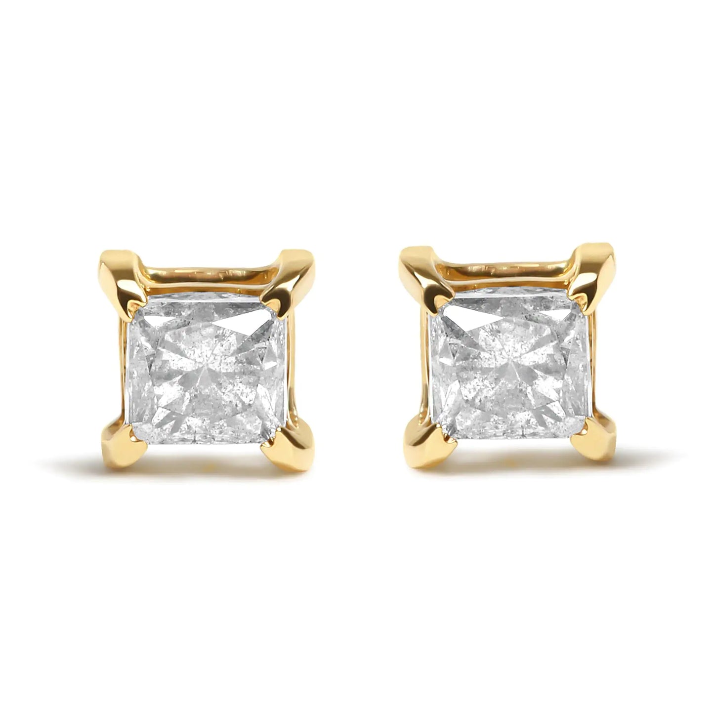 14K gult gull 5/8 Cttw Princess Natural Brown Color Diamond 4-pinners ørepynt (brun farge, VS2-SI1 klarhet)