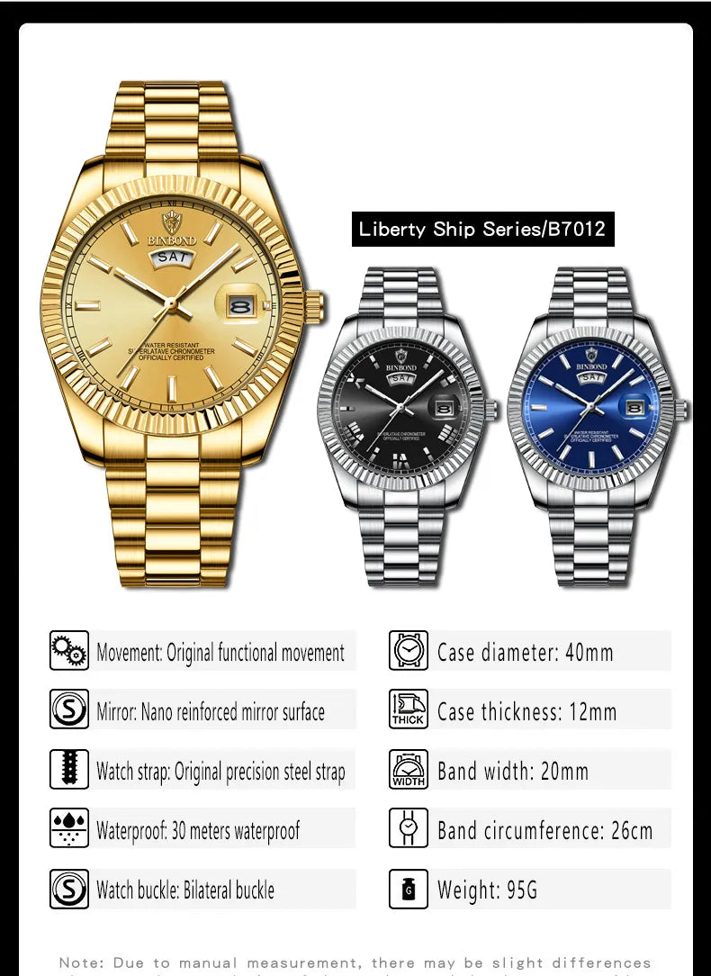 Steel Belt Waterproof Double Calendar Luminous Watch