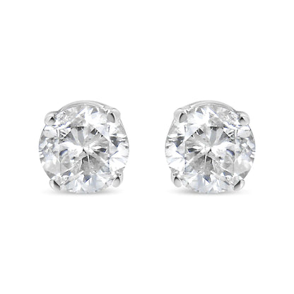 Aretes de oro blanco de 14 quilates con diamantes solitarios cultivados en laboratorio de talla redonda brillante, engastados en 4 puntas, de 1,0 quilates (color EF, claridad VVS2-VS1)