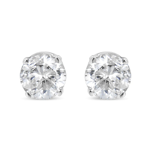 Aretes de oro blanco de 14 quilates con diamantes solitarios cultivados en laboratorio de talla redonda brillante, engastados en 4 puntas, de 1,0 quilates (color EF, claridad VVS2-VS1)