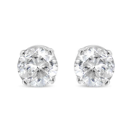 Aretes de oro blanco de 14 quilates con diamantes solitarios cultivados en laboratorio de talla redonda brillante, engastados en 4 puntas, de 1,0 quilates (color EF, claridad VVS2-VS1)