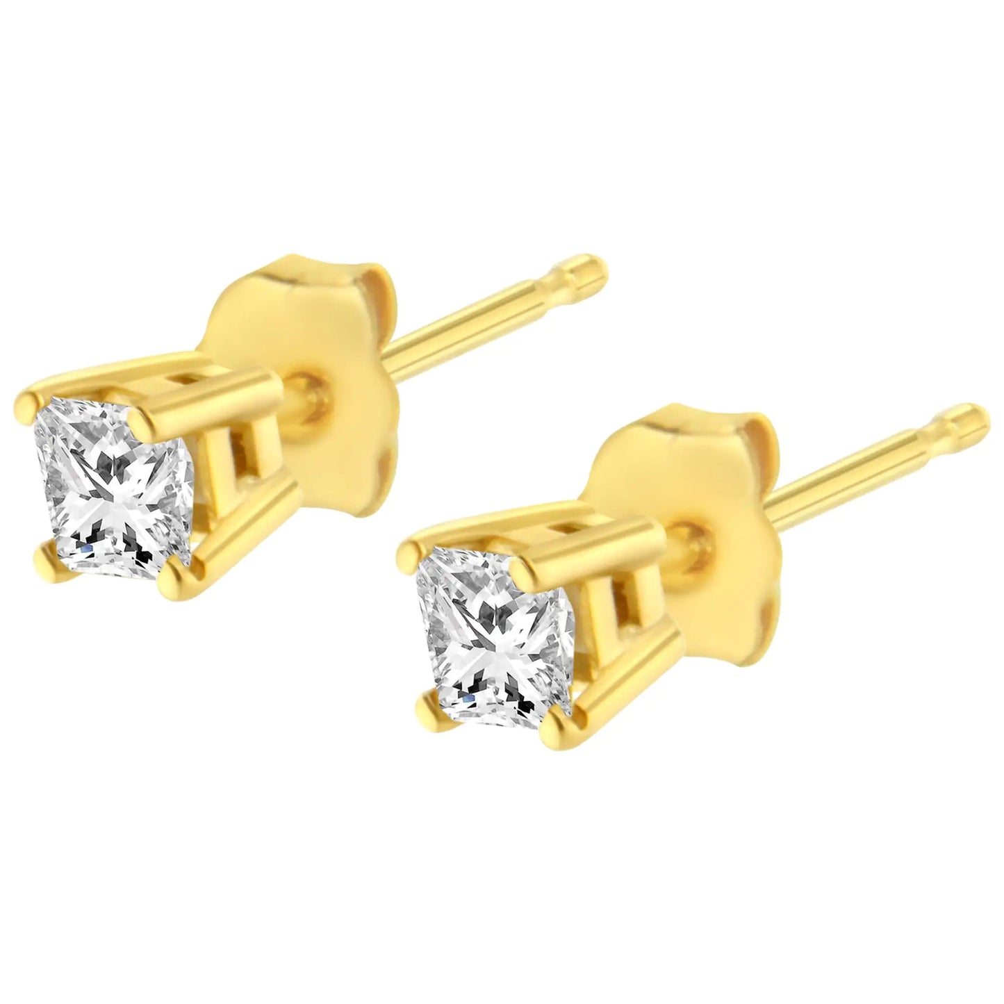 10K Yellow Gold 3/4 Cttw Princess-Cut Square Near Colorless Diamond Classic 4-Prong Solitaire Stud Earrings (J-K Color, I2-I3 Clarity)