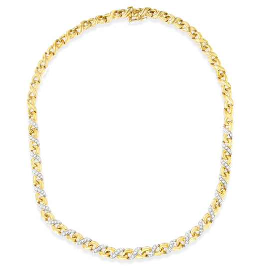 Collar con colgante Riviera de diamantes de 1 ct en oro amarillo de 10 quilates (JK, I2-I3)