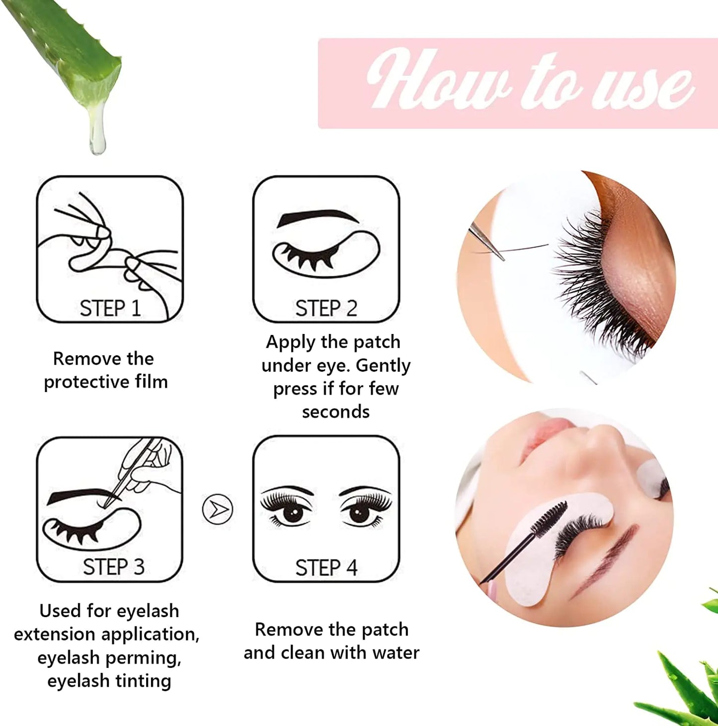 100 pares de parches de hidrogel natural GreenLife para ojos - Parches de colágeno y aloe vera para la zona de los ojos - Kit de extensión de pestañas