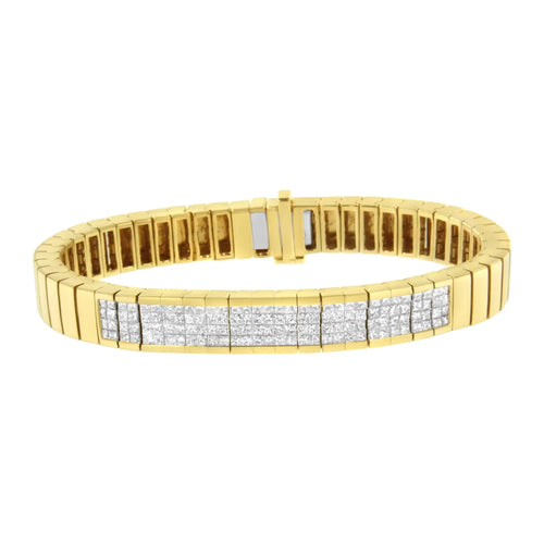 Pulsera de tenis de oro amarillo de 14 quilates con diamantes de talla princesa engastados invisibles de 3 5/8 cts (color IJ, claridad SI1-SI2) - Talla 7"