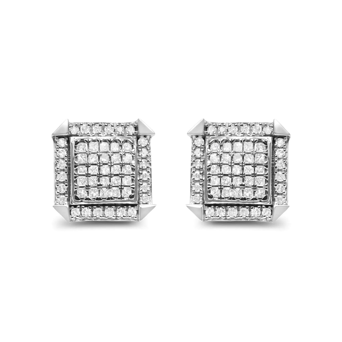 Aretes de oro blanco de 10 quilates con diamantes de 1,0 ct y halo (color HI, claridad I1-I2)