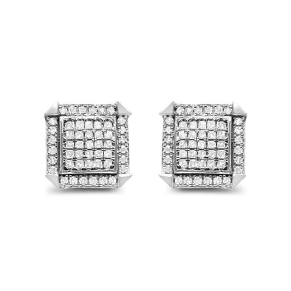 Aretes de oro blanco de 10 quilates con diamantes de 1,0 ct y halo (color HI, claridad I1-I2)