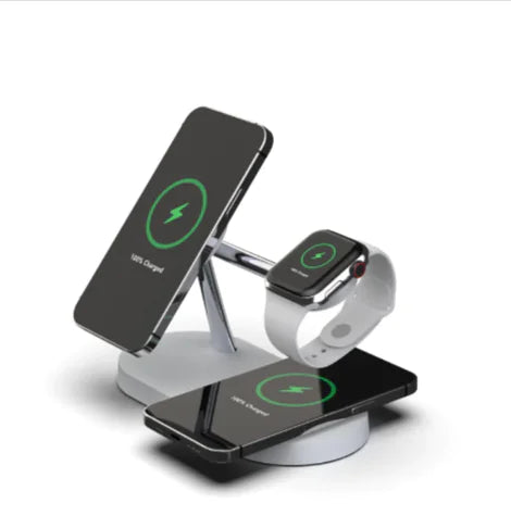 5-in-1 Magnetic Wireless Charger with Phone & Watch Stand – 15W Fast Charging Dock