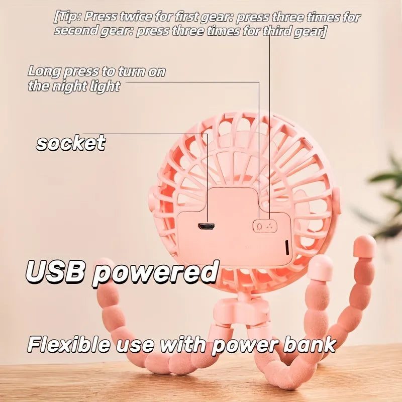 USB 迷你章鱼风扇：可调节、便携、多功能。