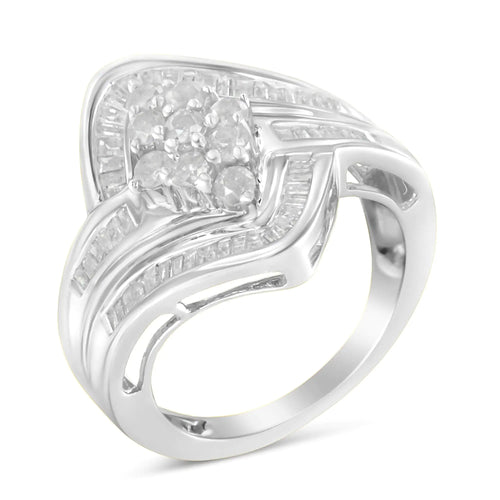 Anillo de oro blanco de 10 quilates con diamantes en racimo (1 ct, color IJ, claridad I2-I3)