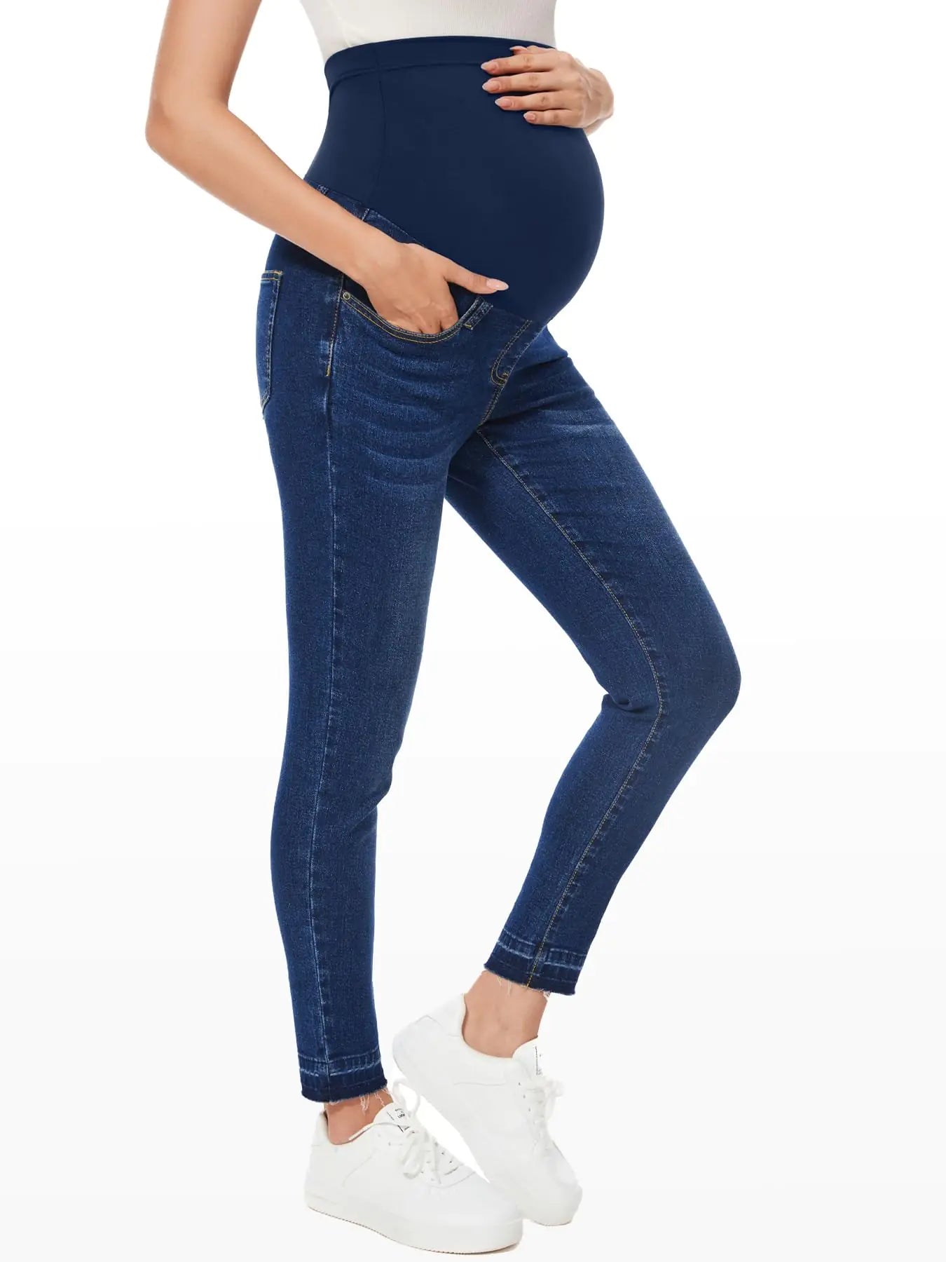 PACBREEZE Women's Maternity Jeans Over Belly Skinny Stretchy Denim Pants Comfy Slim Pregnancy Pants Medium B01: 27'' Vintage Dark Blue