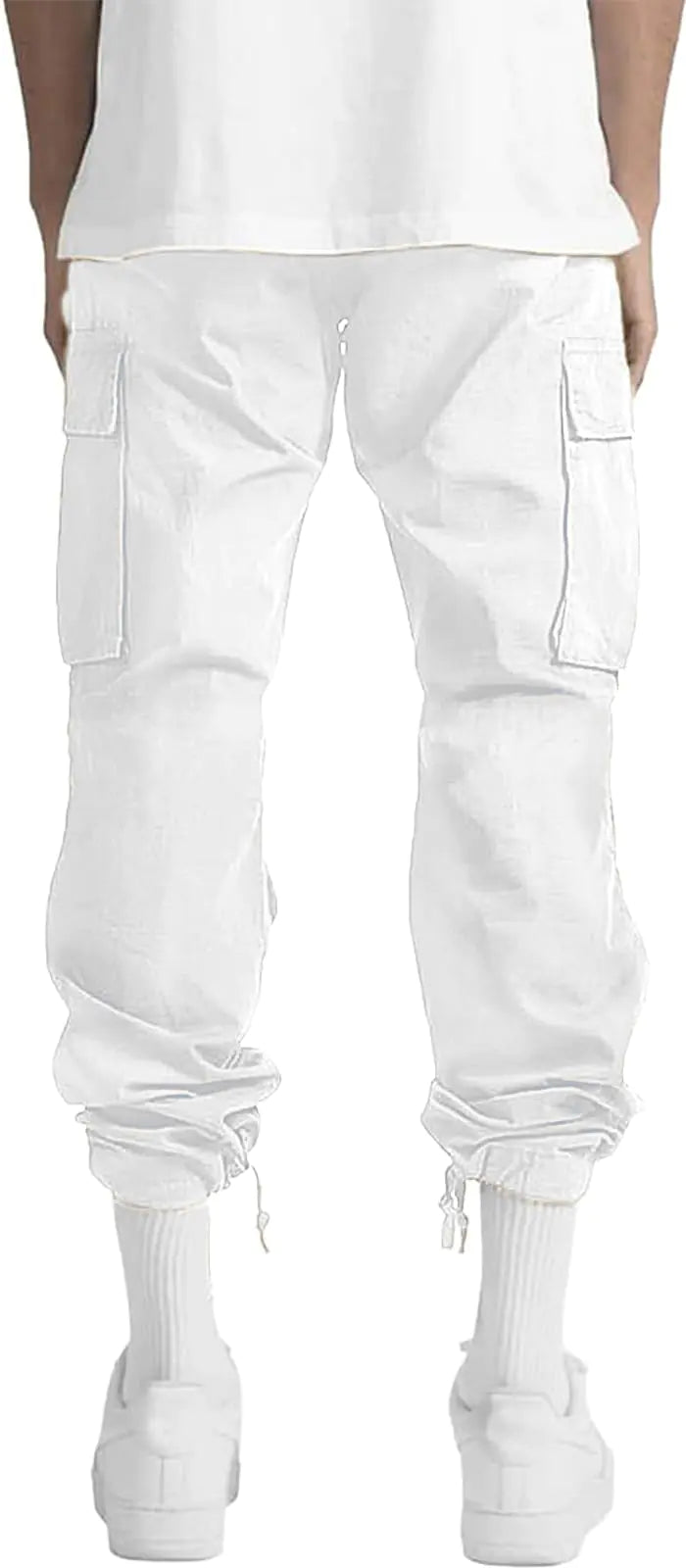 HUNGSON - Pantalones cargo para hombre, informales, para senderismo, jogging, deportivos, de algodón, holgados y rectos, talla 28, color blanco