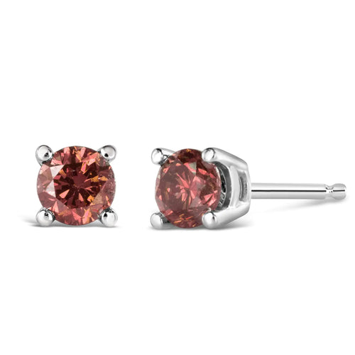 Aretes solitarios clásicos de 4 puntas con diamantes rosas de talla brillante redonda, creados en laboratorio, en oro blanco de 10 quilates y 1/2 ct (color rosa fantasía, claridad VVS2-VS1)