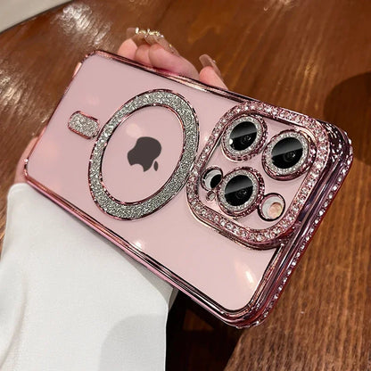 Estuche de lujo con baño transparente y purpurina de diamante rosa