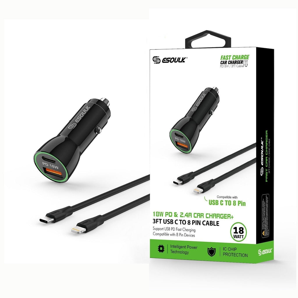Esoulk Schwarzes 18-W-PD-Schnellladegerät und USB-C-iPhone-Kabel