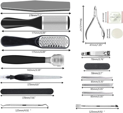 修脚套装，36 合 1 足部护理工具不锈钢脚锉死皮去除器适用于家庭和旅行…黑色和银色