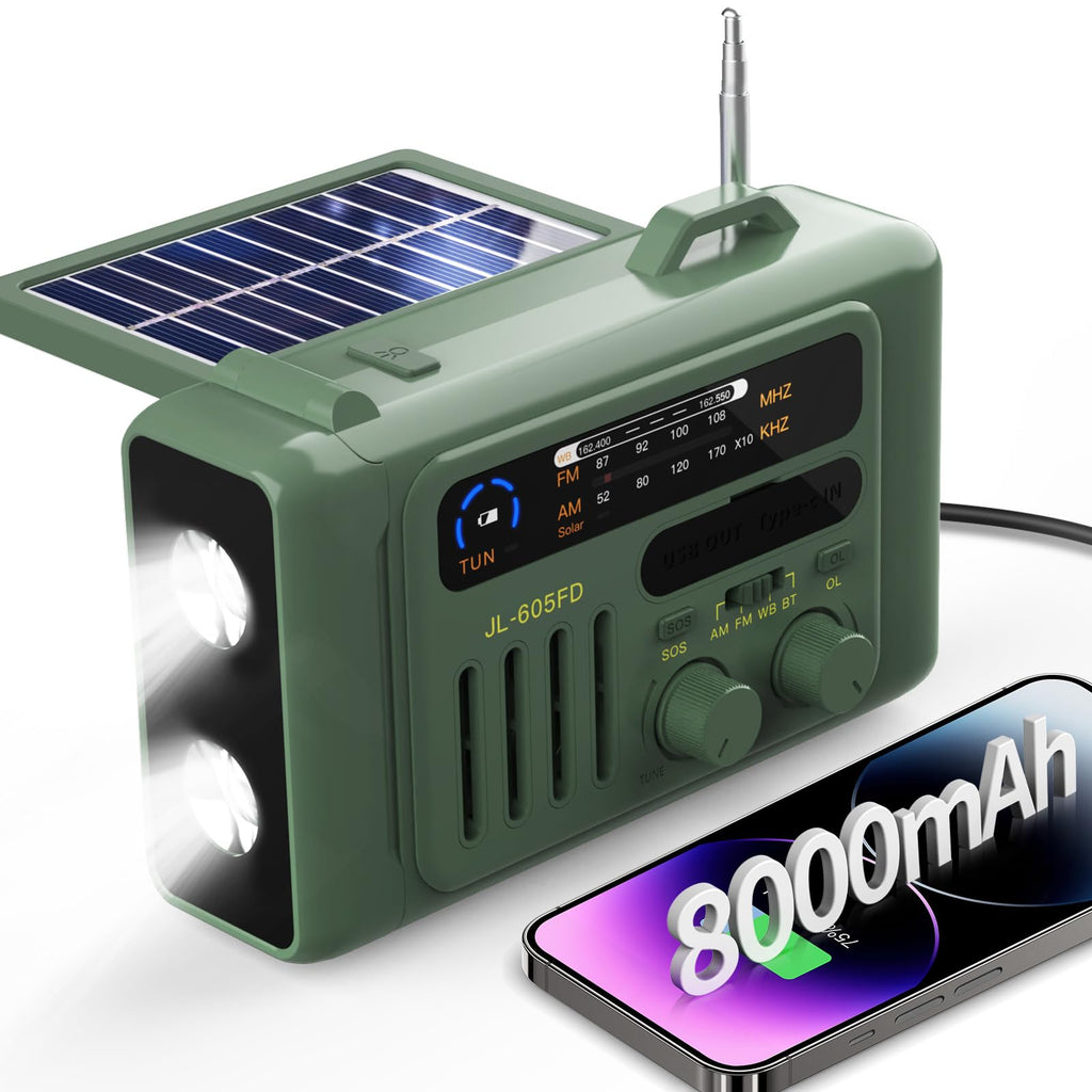 Survivalalarmradio 8000mAh solcelle håndsvingsradio | nødoverlevelsesradio