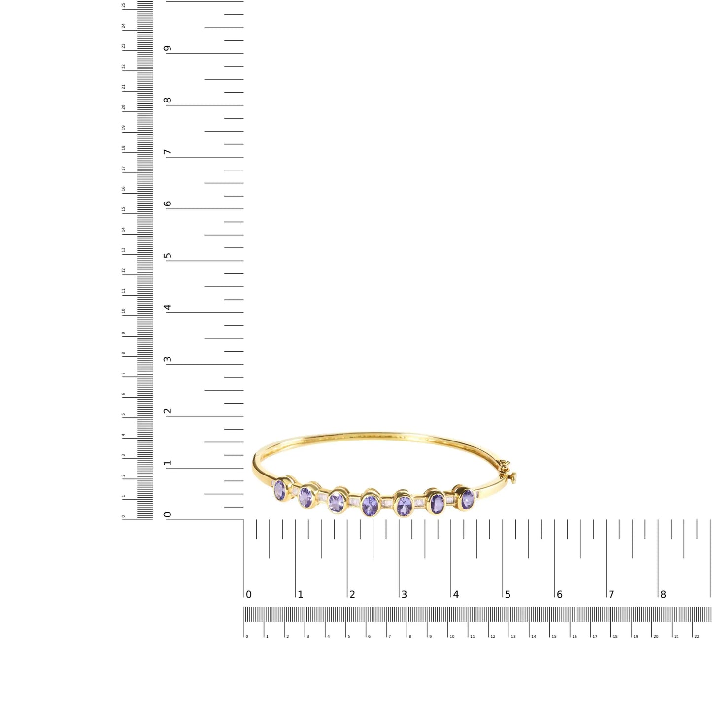 14K gult gull vekslende rammesett 5MM ovalformet tanzanitt og 1/5 Cttw diamantarmbånd (HI-farge, VS2-SI1-klarhet) - Passer til håndledd opptil 7,25" tommer