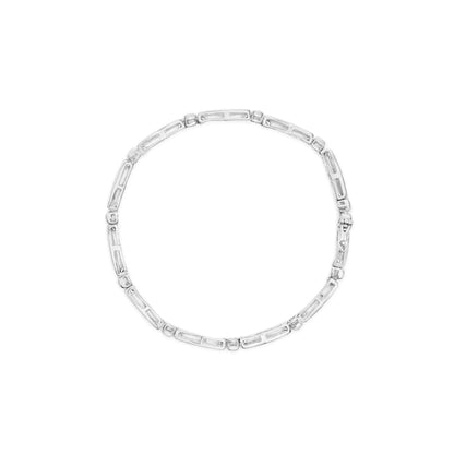 14K White Gold 1-1/2 Cttw Round Brilliant-Cut & Baguette Cut Diamond Bezel and Tapered Link 7" Tennis Bracelet (H-I Color, I1-I2 Clarity)