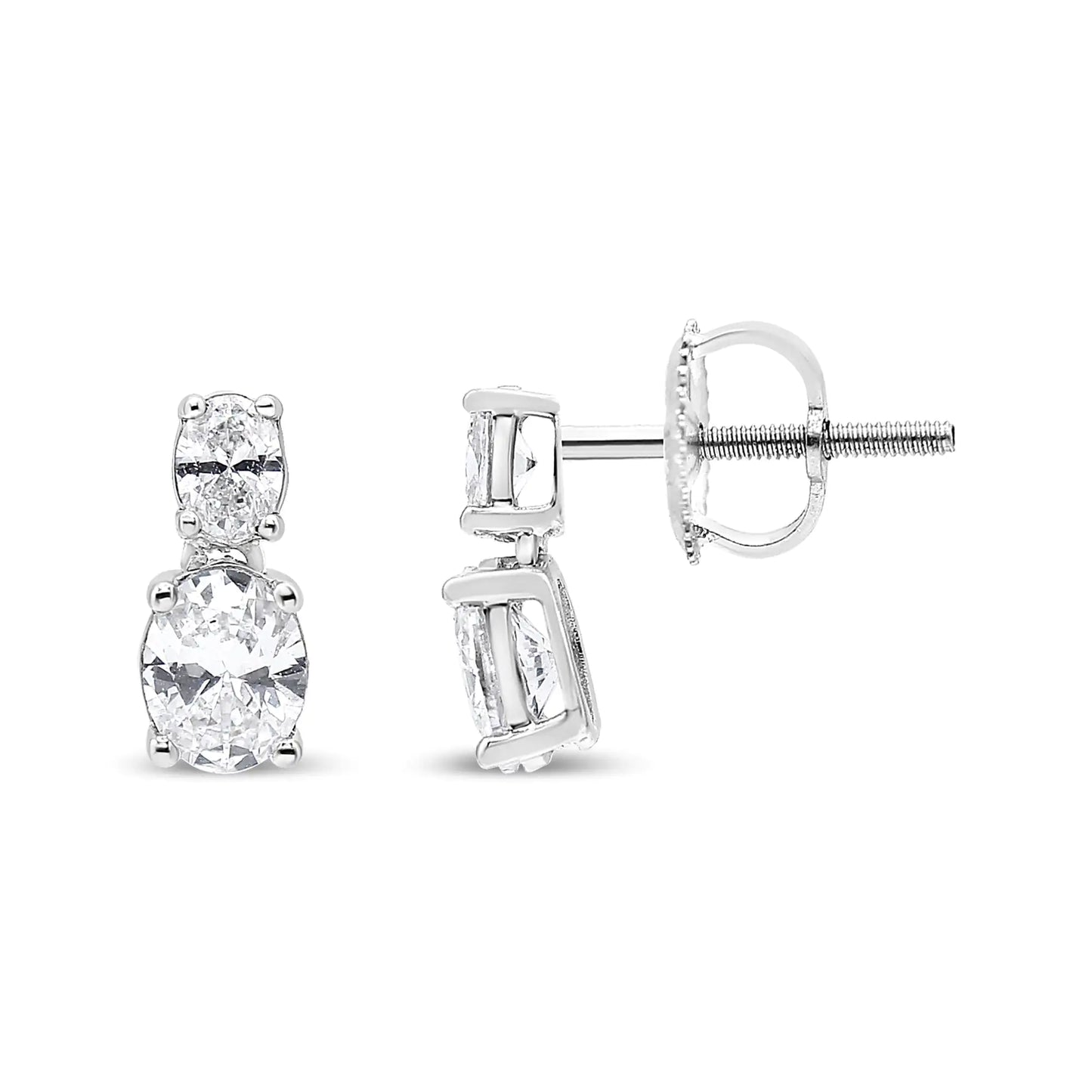 Aretes colgantes de oro blanco de 14 quilates con diamantes ovalados cultivados en laboratorio de 1,0 ct y dos piedras (color GH, claridad VS2-SI1)