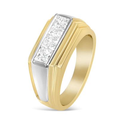 14K Yellow and White Gold 1.00 Cttw Princess-Cut Diamond Modern Gent's Band (G-H Color, SI1-SI2 Clarity) - Size 10