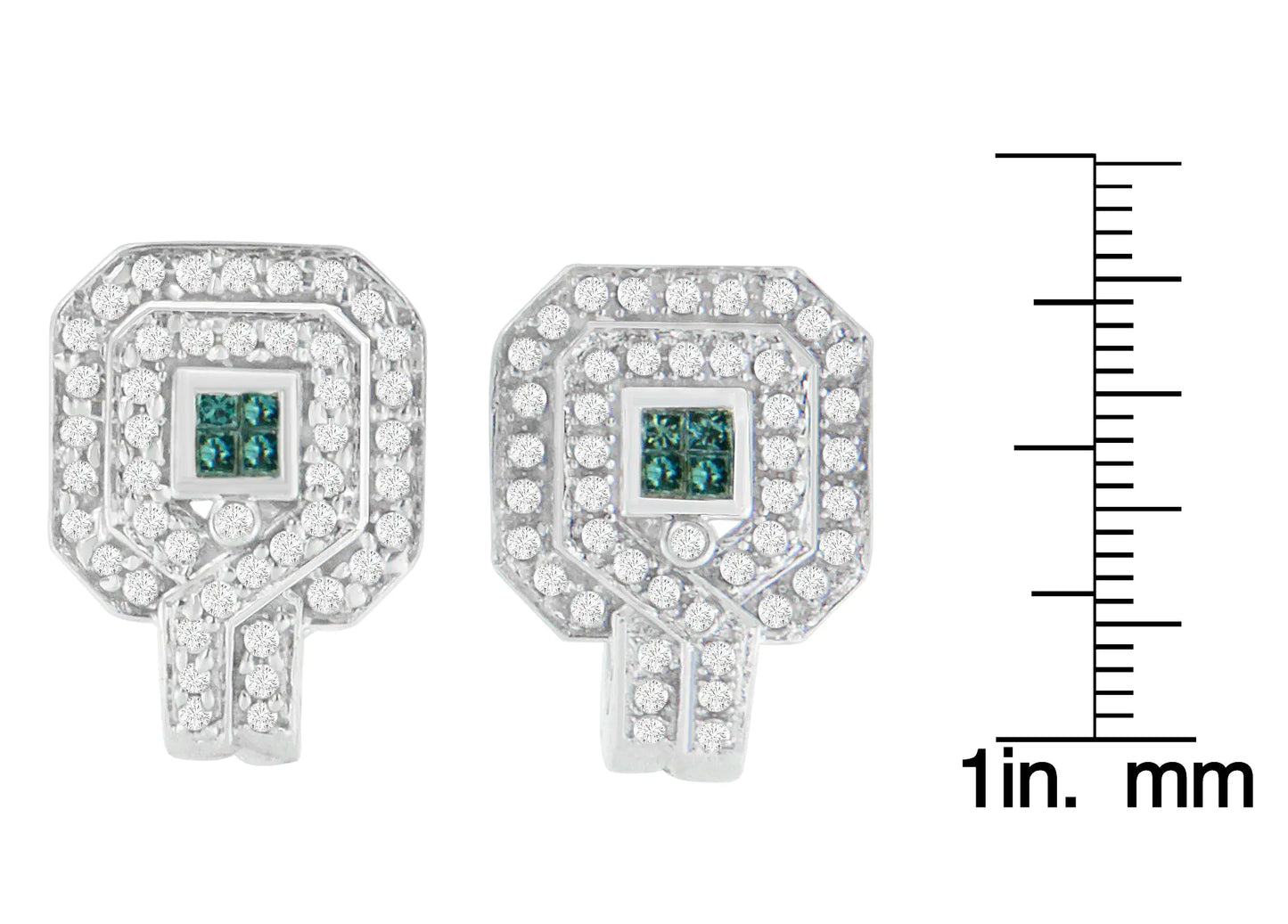 Aretes de oro blanco de 14 quilates con diamantes azules tratados de talla princesa y redonda de 1 quilate (HI, SI1-SI2)