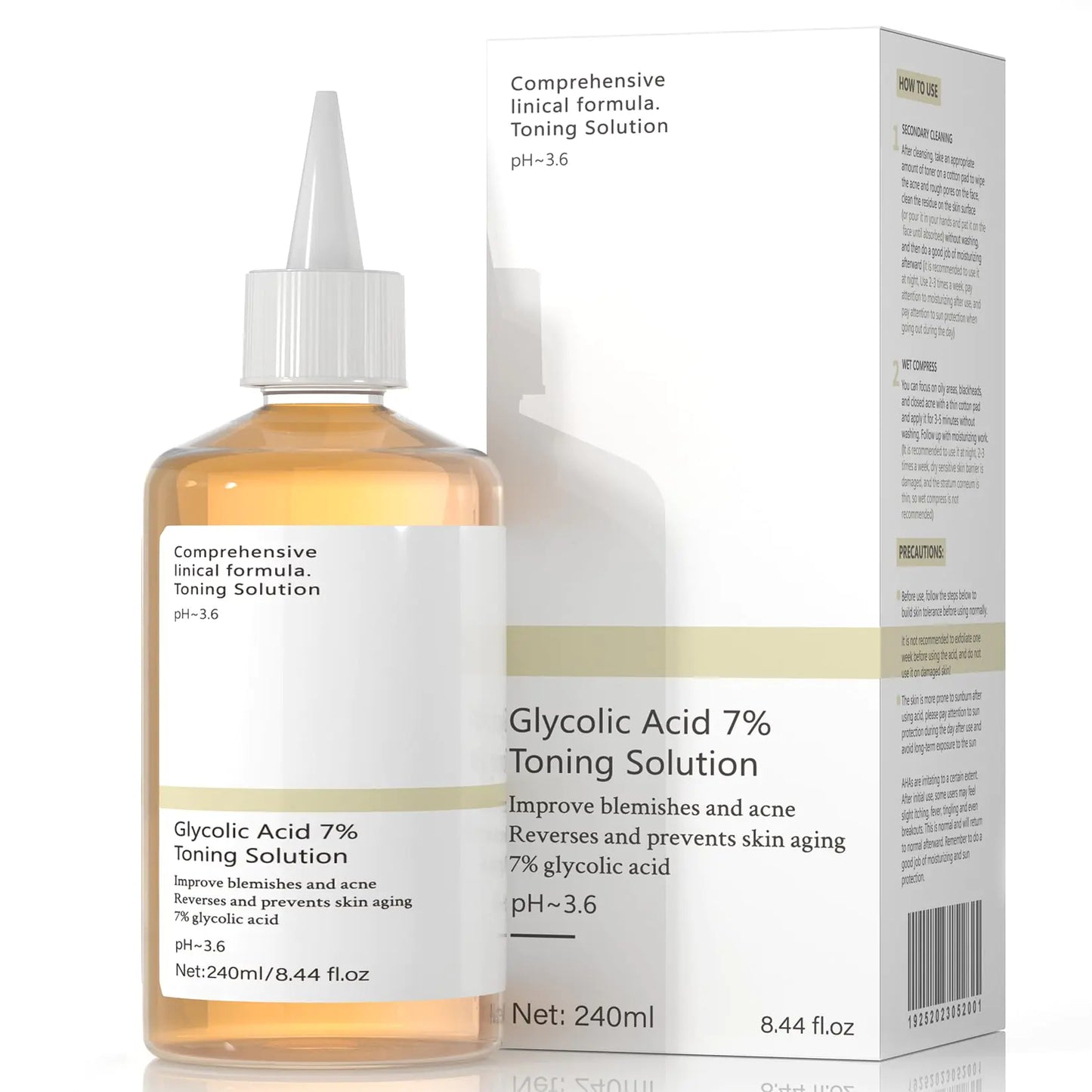 Glykolsyre 7 % toning: Glykolsyretoner Holder huden fuktig Eksfolieringsserum for ansikt - Glykolsyre 7 % Egnet for voksne å bruke hjemme 240ml