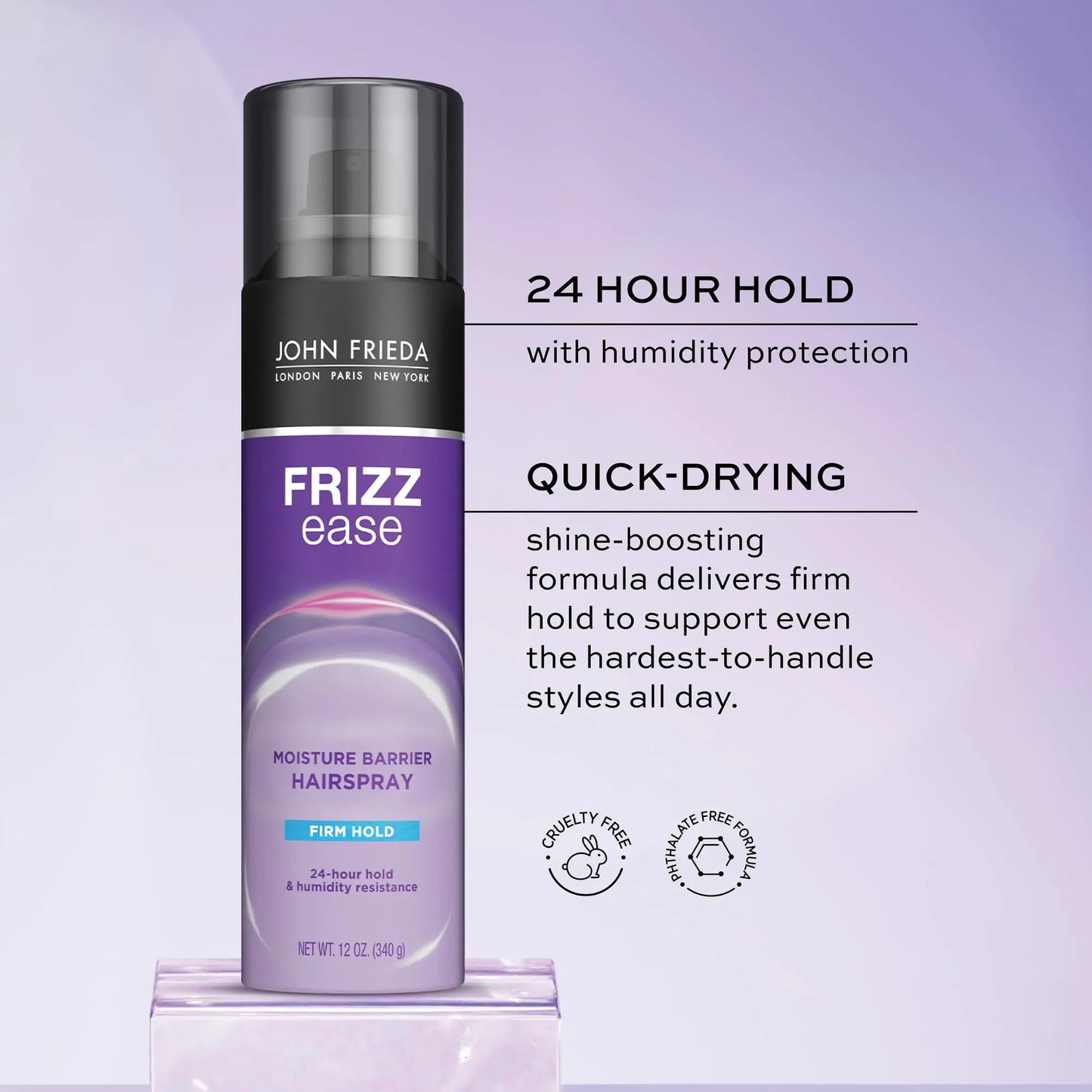 John Frieda Anti Frizz, Frizz Ease Firm Hold juukselakk, niiskusevastane juuksesprei, 24-tunniseks hoidmiseks, 12 untsi, pakis 2 12 untsi (2 tk)