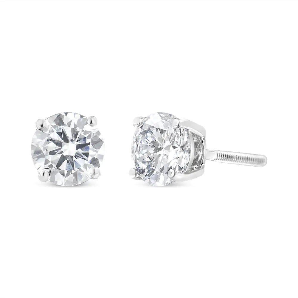 10K White Gold 1-1/2 Cttw Round Brilliant-Cut Diamond Classic 4-Prong Stud Earrings with Screw Backs (H-I Color, I2-I3 Clarity)