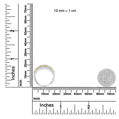 10K White and Yellow Gold 1.00 Cttw Baguette and Round cut Diamond Art Deco Multi-Row Ring Band (I-J Color, I1-I2 Clarity)