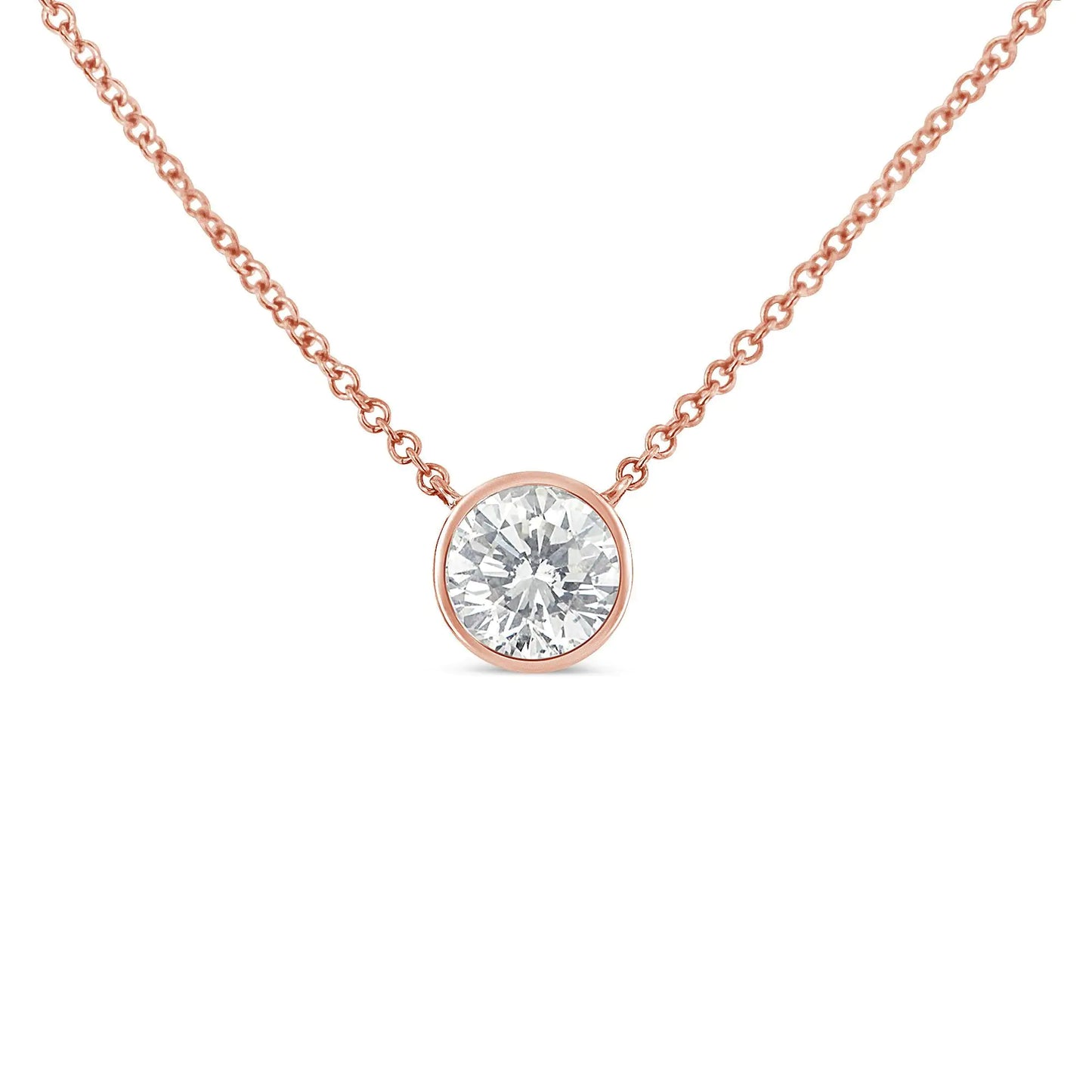 10K Roségold 1/5 Karat Rund Brillantgeschliffener Diamant Modern Gefasste Solitär Halskette 16"-18" (HI Farbe, SI2-I1 Reinheit)