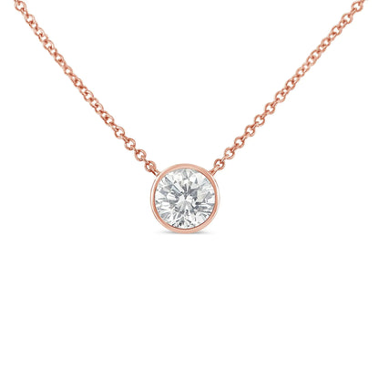 10K Roségold 1/5 Karat Rund Brillantgeschliffener Diamant Modern Gefasste Solitär Halskette 16"-18" (HI Farbe, SI2-I1 Reinheit)