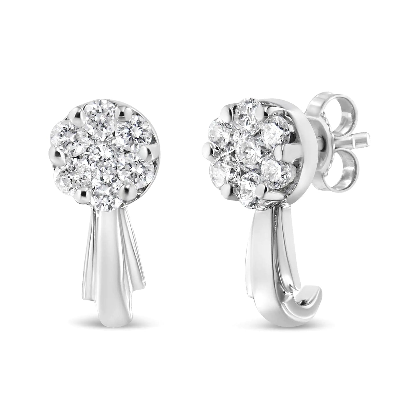 Aretes colgantes con forma de flor de diamantes de 3/4 ct en oro de 14 quilates (color HI, claridad I1-I2)