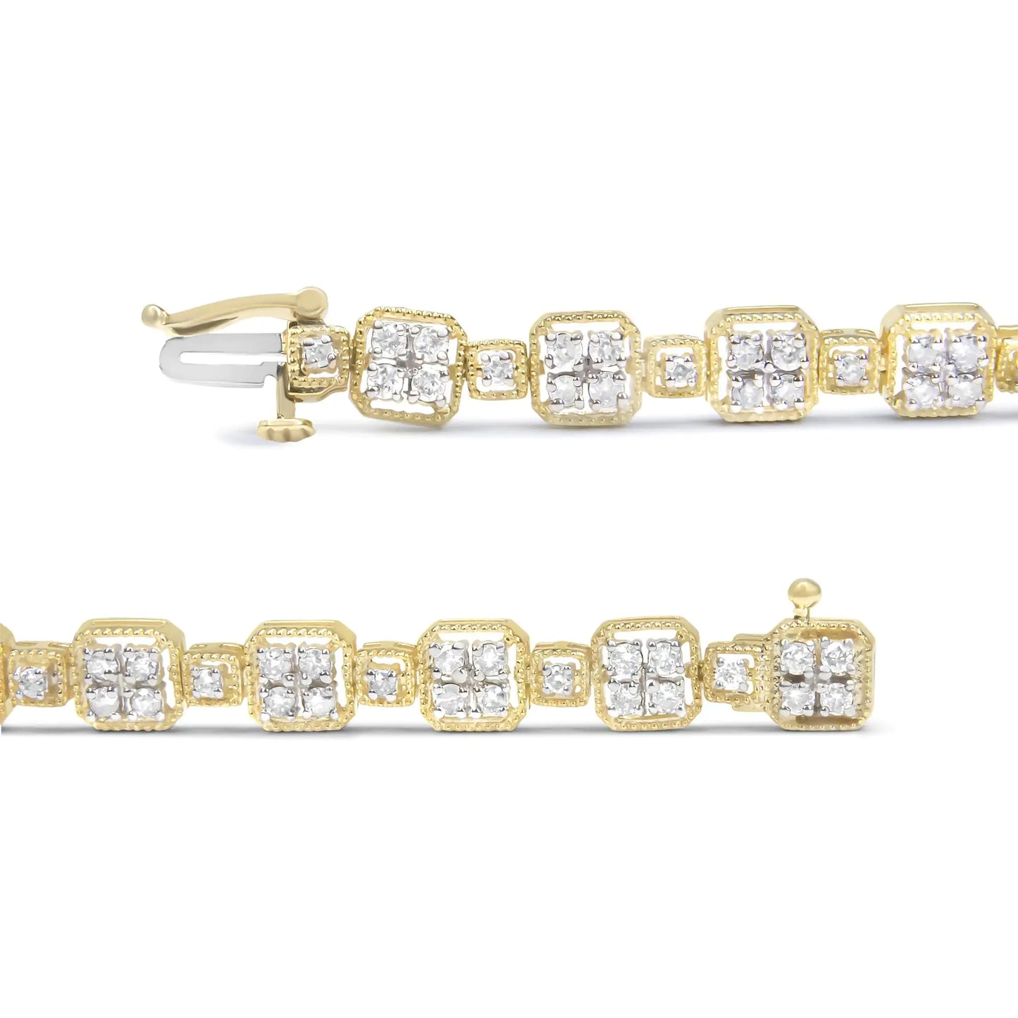 10K Yellow Gold 2.0 Cttw Diamond Square Link Bracelet (J-K Color, I2-I3 Clarity) - Size 7.25"