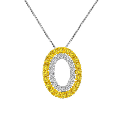 Collar con colgante de 45,7 cm en plata de ley 925 bañada en oro amarillo de 14 quilates y diamante de 1/2 quilates con tratamiento de color, forma ovalada doble (color amarillo, claridad I2-I3)