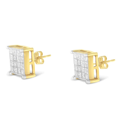 10K Yellow Gold Princess Cut Diamond Stud Earrings (2 cttw, H-I Color, I2-I3 Clarity)