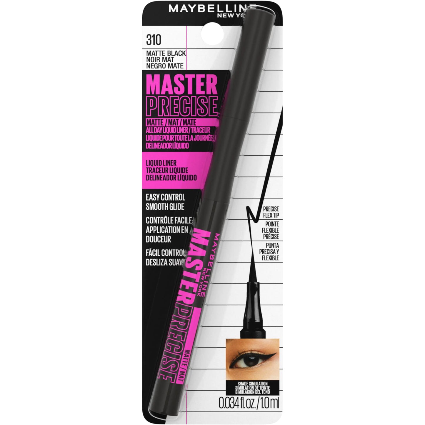 美宝莲 Eyestudio Master Precise 全天候防水眼线液化妆品，哑光黑色，1 支（包装可能有所不同）0.03 盎司（1 包）