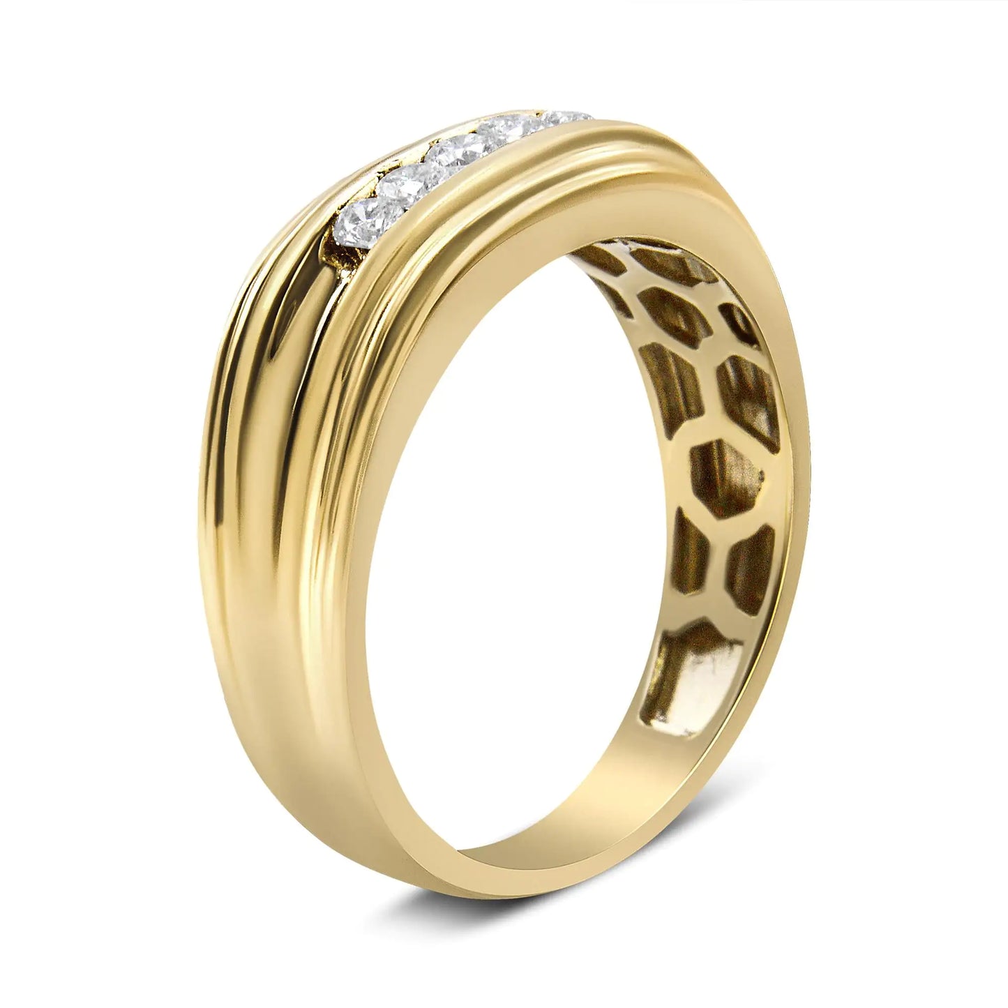 10K Yellow Gold 1/4 Cttw Round-Cut Diamond 5-Stone Men's Band Ring (H-I Color, I1-I2 Clarity)