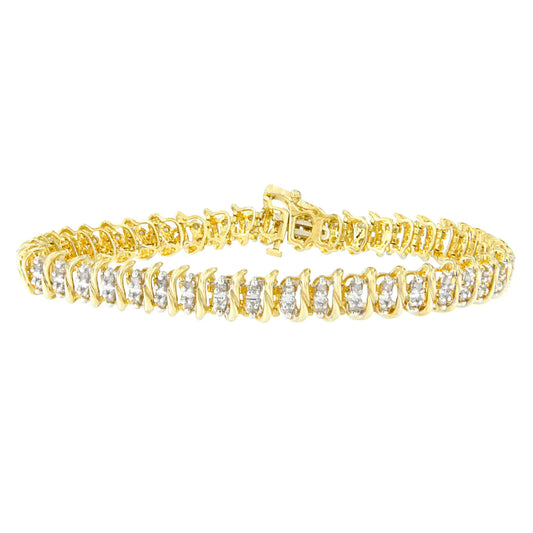 Pulsera de oro amarillo de 10 quilates con diamantes de talla redonda en forma de S (1,00 cts, color JK, claridad I2-I3)