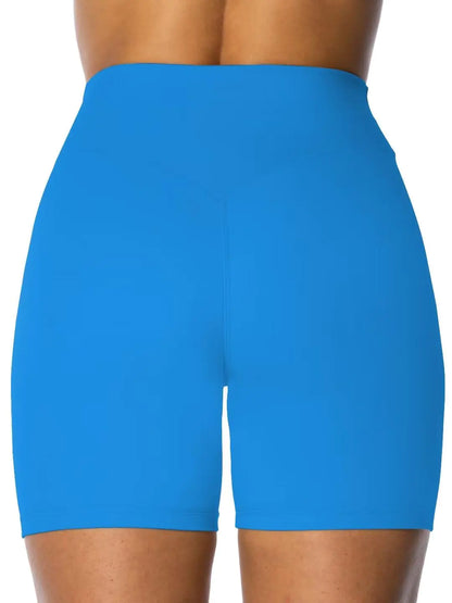 Pantalones cortos Sunzel para mujer, con efecto lifting y efecto oculto, de cintura alta, para entrenamiento en gimnasio, yoga y running, con control de abdomen, entrepierna de 15 cm, talla extra pequeña, azul clásico.