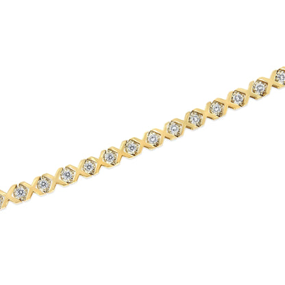 10K Yellow Gold 2.00 Cttw Round-Cut Diamond "X" Link Tennis Bracelet (I-J Color, I3 Clarity) - 7"