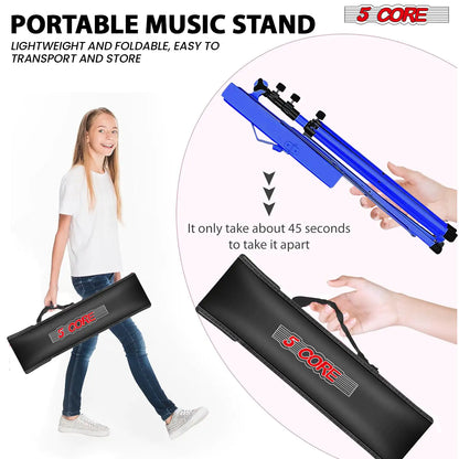 Suporte de Música 5Core para Partituras Portátil Tripé Ajustável Dobrável Porta-Notas AZUL