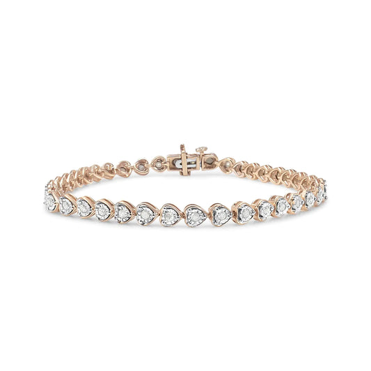 Pulsera de tenis de 18 cm con eslabones en forma de corazón y diamantes engastados milagrosos de 1,0 ct en plata de ley 925 (color IJ, claridad I2-I3)