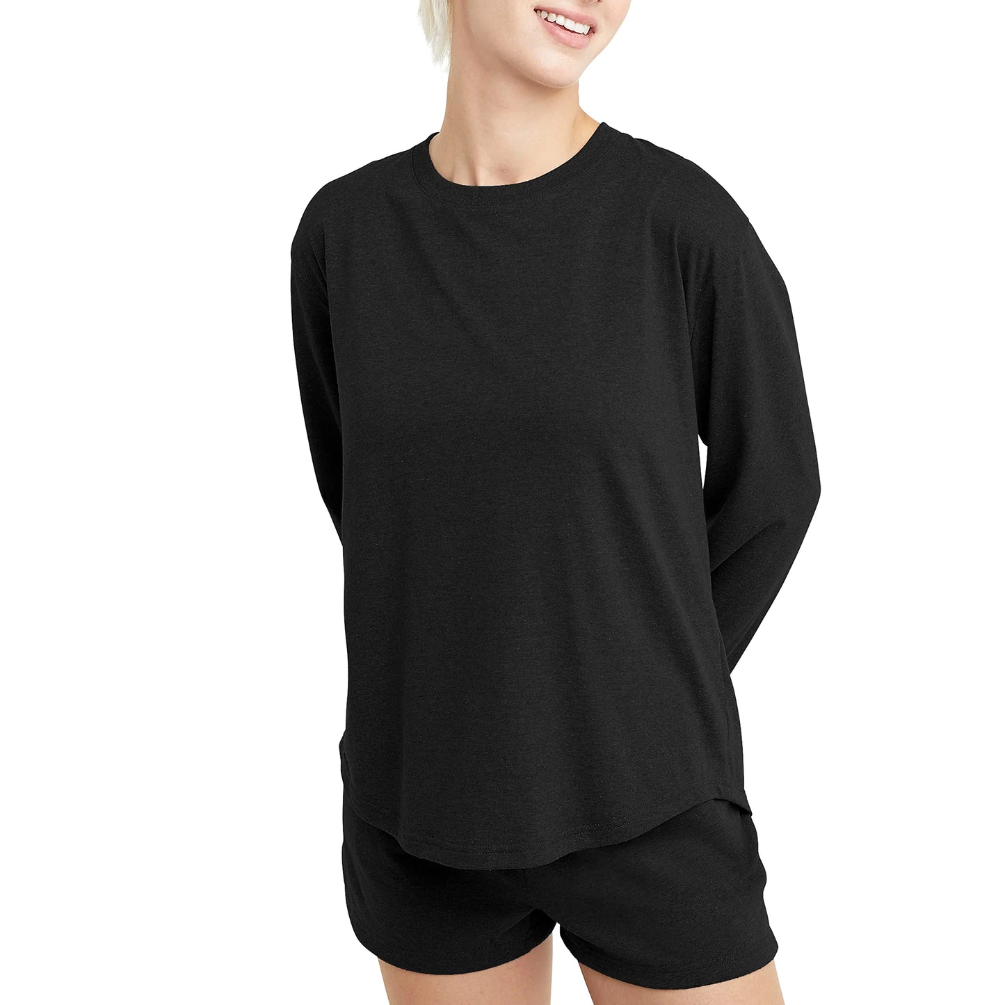 Hanes Womens Originals Tri-Blend Long-Sleeve T-Shirt, Crewneck Tee For Women, Relaxed Fit X-Small Black