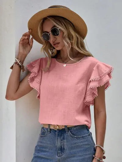 Blusa con mangas cortas y volantes Denise