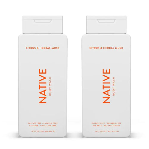 Native Body Wash Contains Naturally Derived Ingredients | For Women & Men, Sulfate, Paraben, & Dye Free Leaving Skin Soft and Hydrated | Citrus & Herbal Musk 18 oz - 2 Pk Citrus & Herbal Musk - 2 Pk